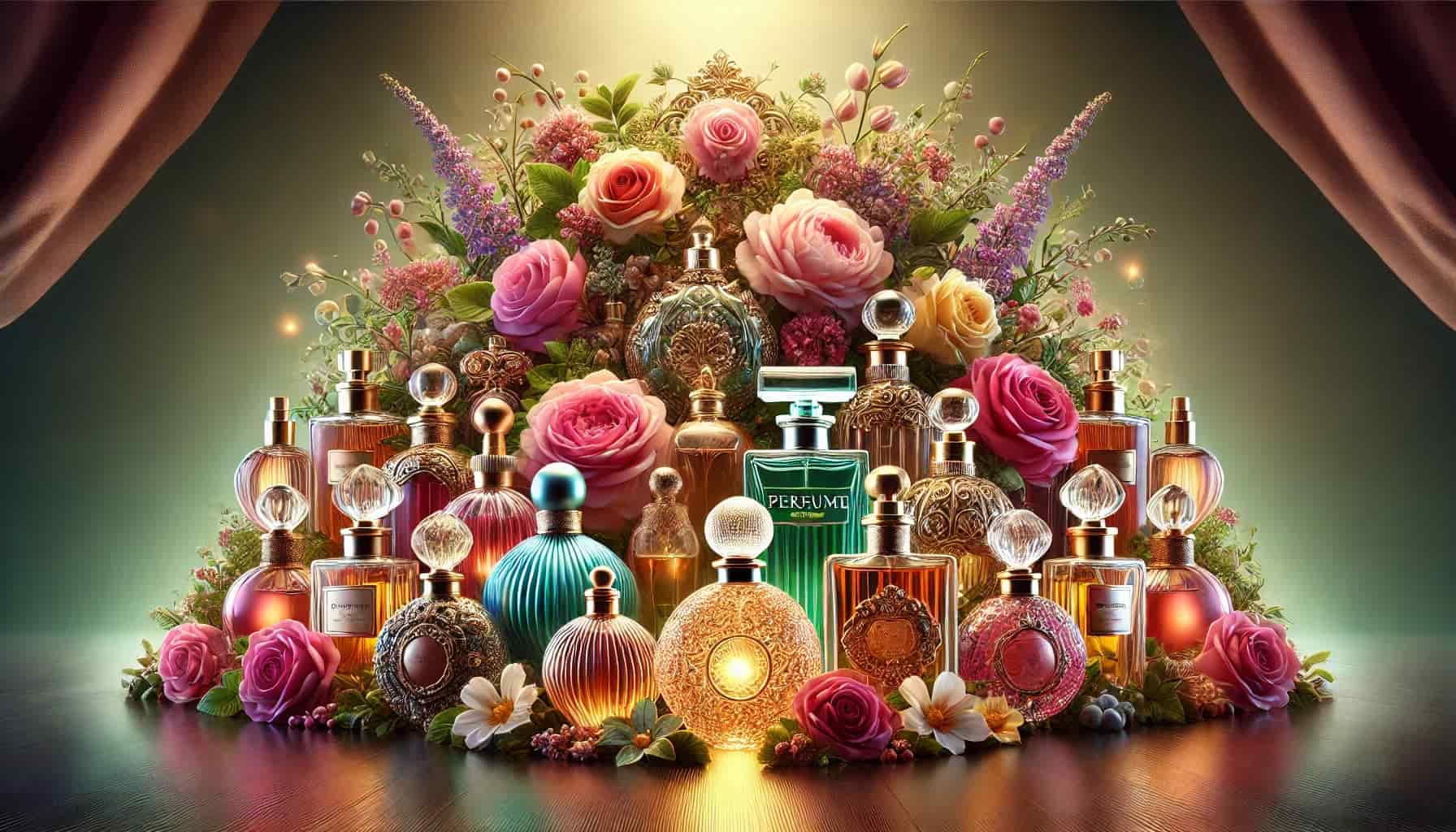 Composición floral de perfumes para factura visual de perfumería